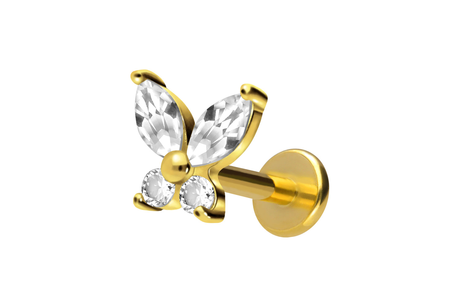 Titan Labret Piercing mit Innengewinde KRISTALLSCHMETTERLING